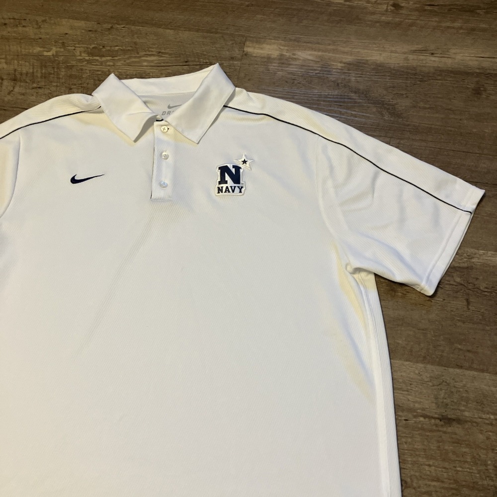 Navy Midshipmen Nike‎ Fit Dry Short Sleeve Campus Polo Shirt (Men's XL) White